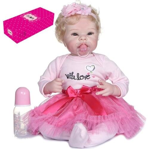 Reborn Baby Doll 22 inc Realistic Baby Girl Dolls Girls Gifts Birthday Set with Bowknot Pink Dress toys for kids boneca reborn