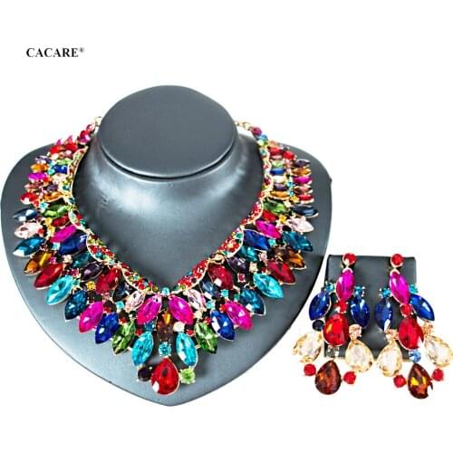 Luxury Jewelry Sets Women Party 2021 CHEAP Big Dubai Jewelry Set Gold Colorful Drop Earrings Necklace Set F1116 Statement CACARE