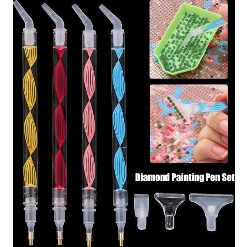 Spiral Resin Point Drill Pens Cross Stitch Embroidery DIY Crafts Nail Art 5D Diamond Painting Pen w/5 Replace Drill Pickers