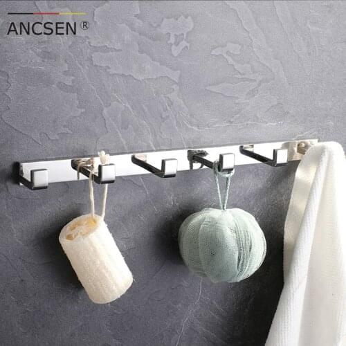 304 Stainless Steel Mirror Polish 6Hooks Clothes Coat Hanger Towel Hook Robe Hooks Wall Mounted Multi-function Bathroom Hardware