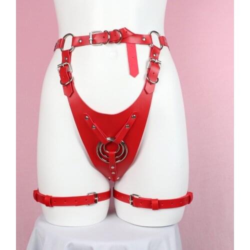 2021 Leather Garter Belt Red Harness for Women Body Bondage Underwear Bikini Gothic Suspenders Sexy Lingerie Punk Rave Clothes