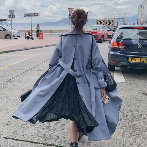 Womens Windbreaker Spring Autumn New British Fashion Pure Color High-quality Single-breasted Lace-up Commuter Feminine Coat 109