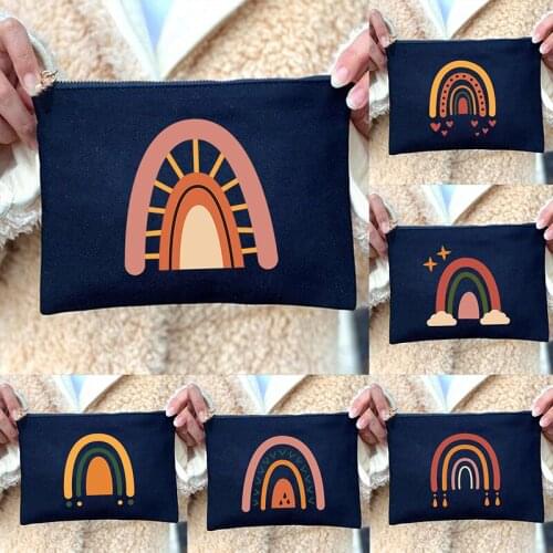 Rainbow Print Women Cosmetic Bags Travel Toiletries Organizer Female Makeup Case Cute Pencil Bag Ladies Wash Storage Pouch Purse