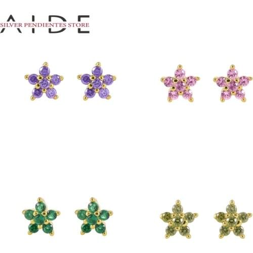 AIDE Minimalist 925 Sterling Silver Earrings For Women Pink Flowers Piercing Stud Earrings Party Fine Jewelry Gift Pendientes