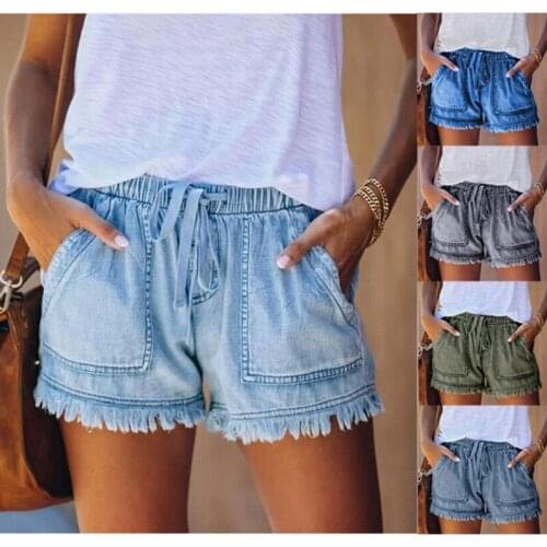 Шорты женский Shorts Woman Summer 2021 Bелосипедки Denim Short Women Jeans Elastic Waist Pocket Streetwear Hot Shorts Dopship