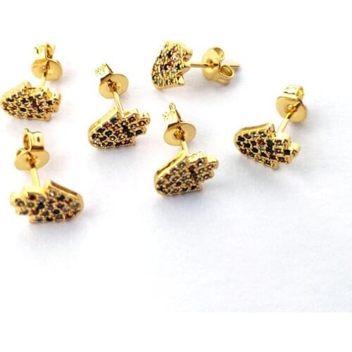 10 Pairs Fashion Jewelry Gold Color Colorful CZ Rainbow cubic zirconia Micro Pave Hamsa Hand Stud Earrings Xmas Gift ER949