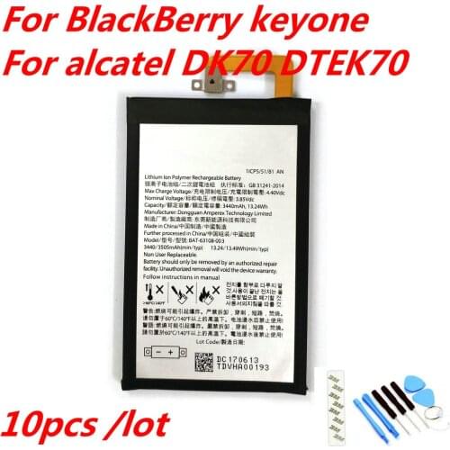 10pcs /lot NEW Original 3440mAh BAT-63108-003 battery ForBlackBerry keyone TLP034E1 For alcatel DK70 DTEK70 Mobile phone