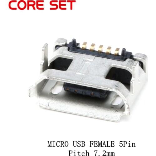 100PCS Micro USB 5P Socket Connector Pitch 7.2mm Female SMD DIP Connectors