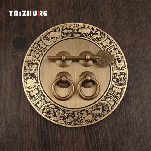 140mm Zodiac Round Pure Copper Handle Antique Handles For Furniture Cupboard Double Open Door Cabinet Knobs Pull