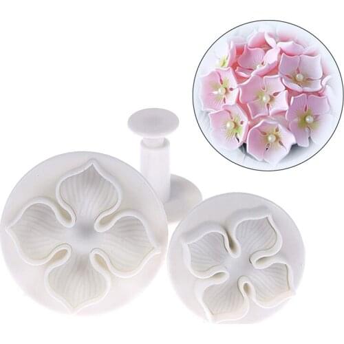 3Pcs/Set Plastic Flower Fondant Cake Decorating Tools Sugar Craft Plunger Cutter Baking Cookies Embossing Spring Mold Kitchen
