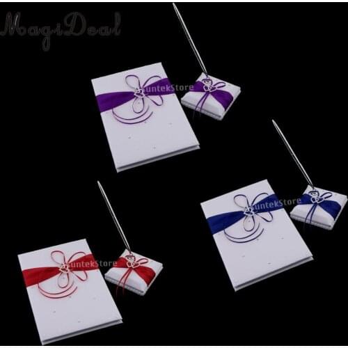 3pcs Set Satin Crystal Guest Book Pen and Pen Stand Wedding Reception