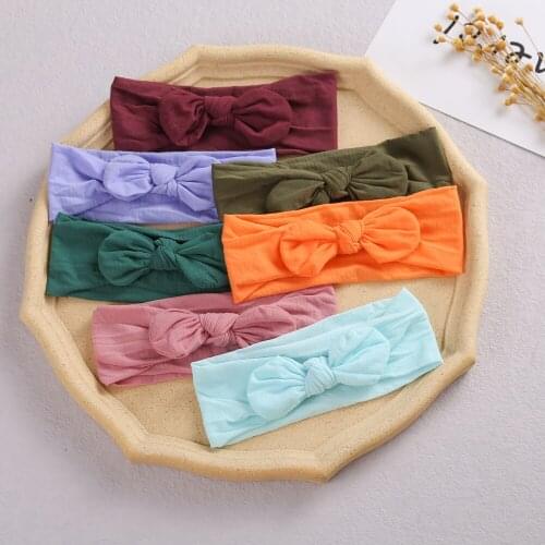 35pc/lot Top Knotted Newborn Nylon Headband Kids Solid Bow Headbands,Baby Nylon Elastic Hairband,Children Girls Hair Accessories