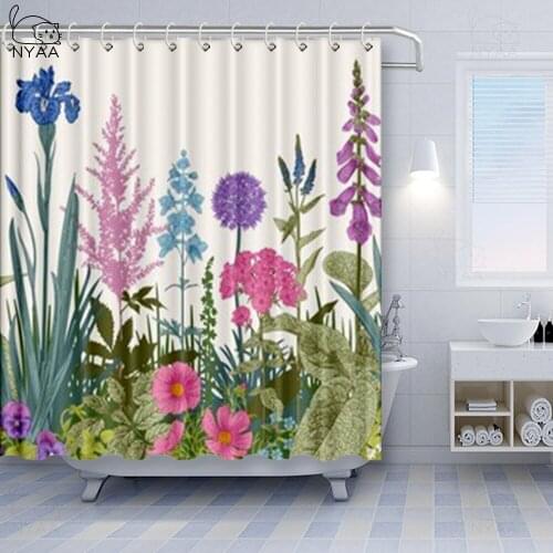 Flora Vintage Floral Pattern Herbs and Wild Flowers Botanical Engraving Style Colorful Victorian Boho Shower Curtain Waterproof