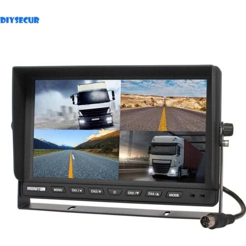 DIYSECUR 10.1" 4 Split Quad Display Color Rear View Monitor Car Monitor for Car Truck Bus Reversing Camera