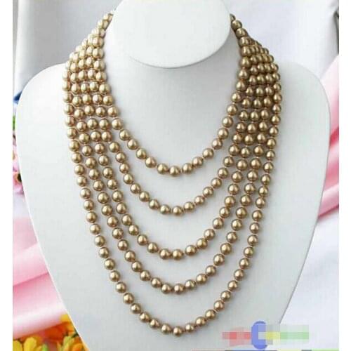 LONG 100" 8MM champagne SOUTH SEA SHELL PEARL NECKLACE