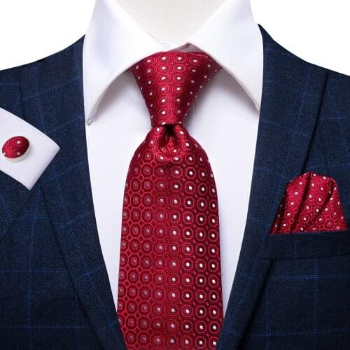 Hi-Tie Mens Tie Red Dot Luxury Silk Large NeckTie Neckwear Plaid Ties for Men Formal Dresses Gifts For Men Wedding Business