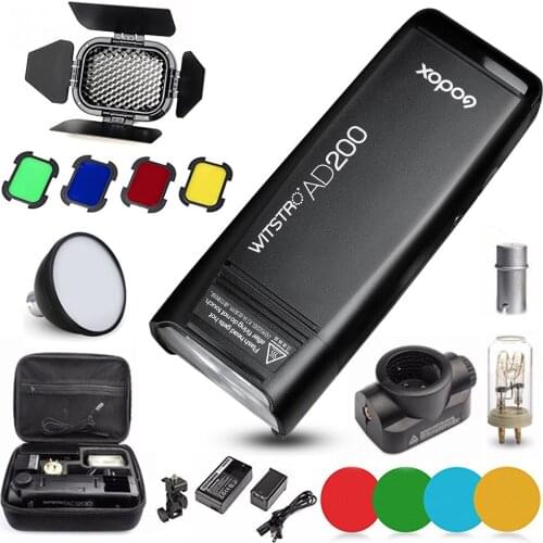 Godox AD200 Kit 200Ws 2.4G TTL Pocket Flash Strobe 1/8000 HSS Cordless Monolight 2900mAh Lithimu Battery and Bare Bulb/Speedlite