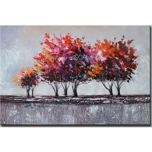 Mintura Oil painting on Canva Handmade More Big Red Trees Home Decoration Plant Draw Knife Painting Morden Hotel Decor No Framed
