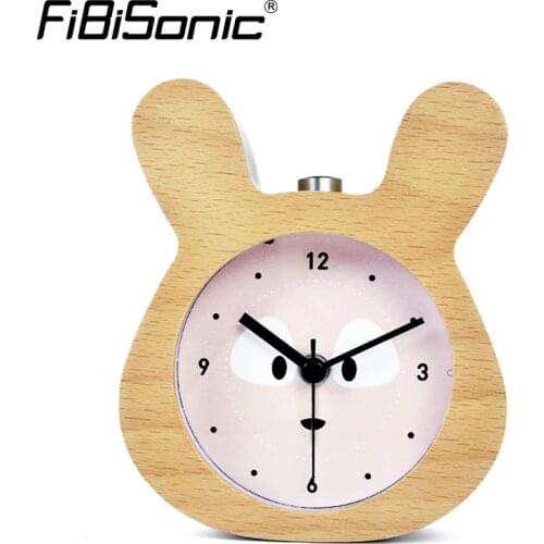 Chinese Zodiac Modern Rabbit Snooze Alarm Clocks Sweep Movement Wooden Needle Desktop Table Alarm Clocks