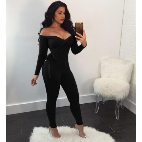 BKLD Woman Jumpsuit Black Sexy Off The Shoulder Bodysuits For Women Clubwear 2019 Autumn New Long Sleeve Bodycon Jumpsuit Pants