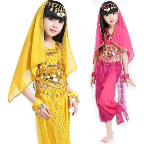 3 Piece Set Girl Belly Dance Costume Sets Kids Indian Dance Dress Child Bollywood Dance Costumes for Girl Performance Dance Wear