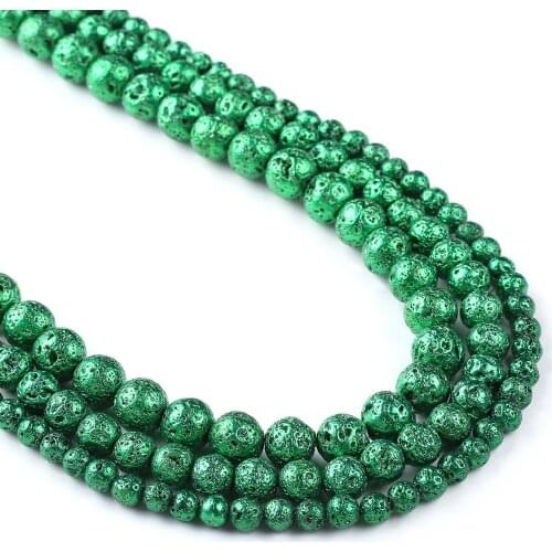 Metallic Lava Beads, 6mm 8mm 10mm Round, Full Strand 15 inch, Green Volcanic Rock, wholesale mala beads