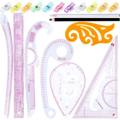 LMDZ 19Pcs Sewing French Curve Ruler Set Drawing Tailor Rule Measure for Sewing Dressmaking Pattern Design DIY Clothing Supplies