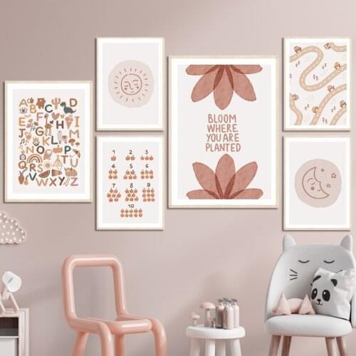 Rainbow Alphabet Numeral Sun Moon Wall Art Canvas Painting Nordic Posters And Education Prints Wall Pictures Kids Room Decor