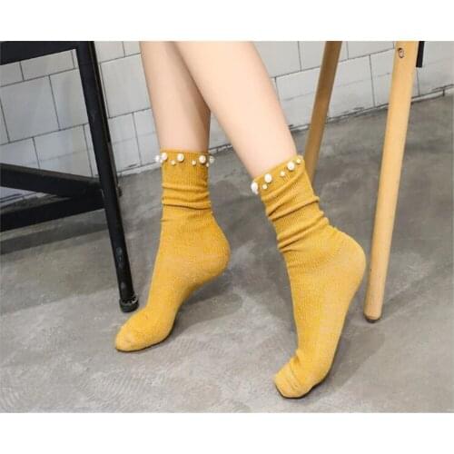 Pearl socks flash color ladies cute socks Korean retro streetwear korean style women socks B616