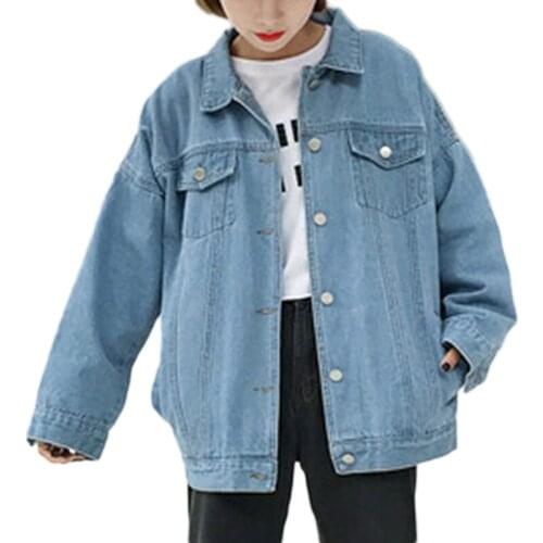New Autumn Vintage Women Casual Light blue Denim Jackets Vintage Denim Girls Outwear Women Denim Jacket Loose Jackets