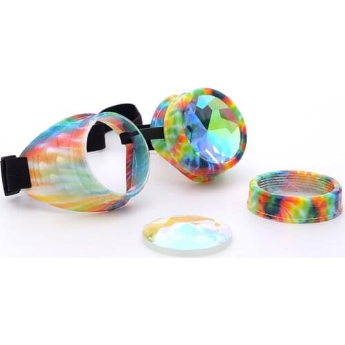 New New Men Women Kaleidoscope Rainbow Crystal Lenses Steampunk Goggles Glasses Gothic Cosplay Goggles Eyewear Vintage Halloween