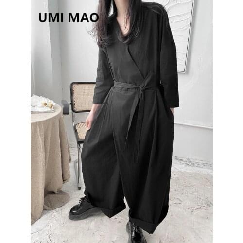 UMI MAOs New Yoji Yamamoto Style Niche Designer Dark Black Japanese Samurai Suit Wide-leg Loose Bodysuit Female Black