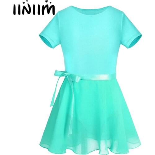 2-12 Years Girls Cotton Ballet Dance Dress Gymnastics Lyrical Dance Costumes Ballet Tutu Turnpakje with Chiffon Tied Skirt