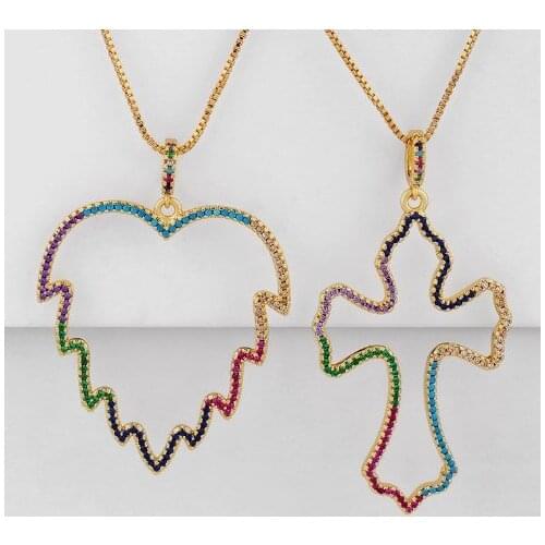 Cross heart multicolor micro pave cz zircon cubic zirconia necklace copper Clavicle gold plated Snake Chain Choker Pendant 3f2d