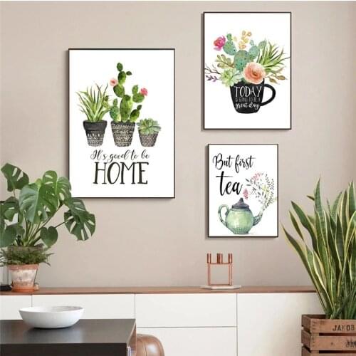 Botanical Green Plant Cactus Canvas Painting Posters and Prints Sweet Quote Art Picture House Warming Gift Home Decoration