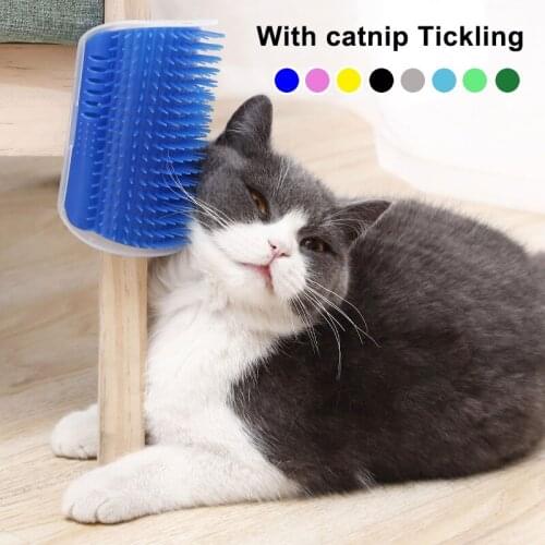 Pet Comb with Catnip Massaging Pet Products for Kitten Multicolor Cats Brush Corner Self Groomer Wall Tickling Pet Hair Remover
