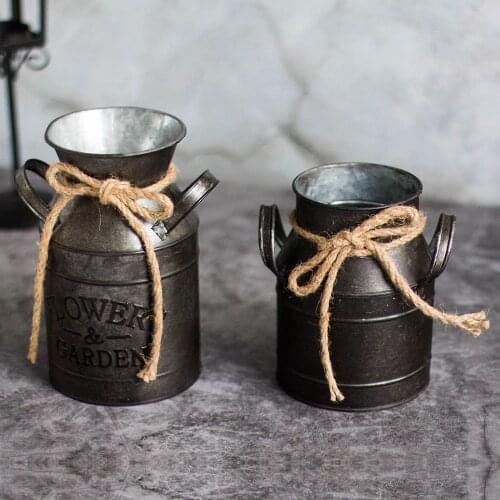 Flower Bucket Retro Iron Bucket Flower Pot Vase Decoration Ornaments Rural Style Milk Pot Bucket For Home Garden Yard