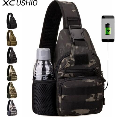 XC USHIO Outdoor Military Tactical Climbing Hunting Shoulder Bag USB Chest Bag Camping Survival Molle Backpack Rucksack Bag