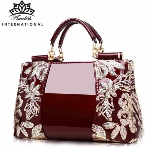 AMELISH Women Handbags 2021 Luxury High Quality Patent Leather Large Capacity Shoulder Bag Brand Designer Female Messenger Bags