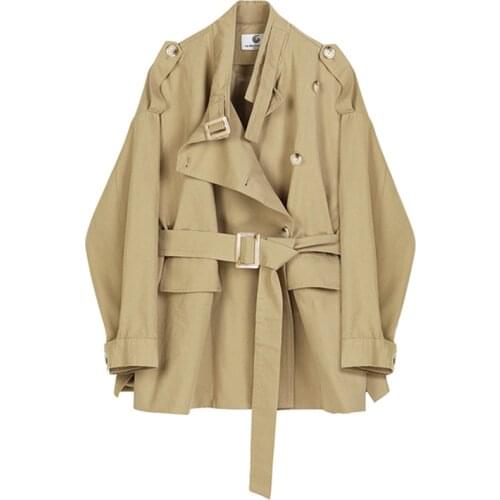 Loose Slim Strap Casual Jacket For Women Unique Design Khaki Female Blazer Fashion Office Lady Simple Blazer Suit With Belt