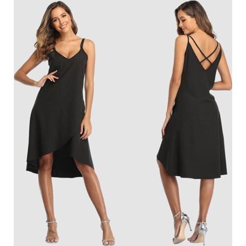 Witbuy Sexy Dress For Sex Summer V Neck Sleeveless Bohemian Slip Dresses For Women Ladies Casual Soft Lrregular Mid-Calf 2020