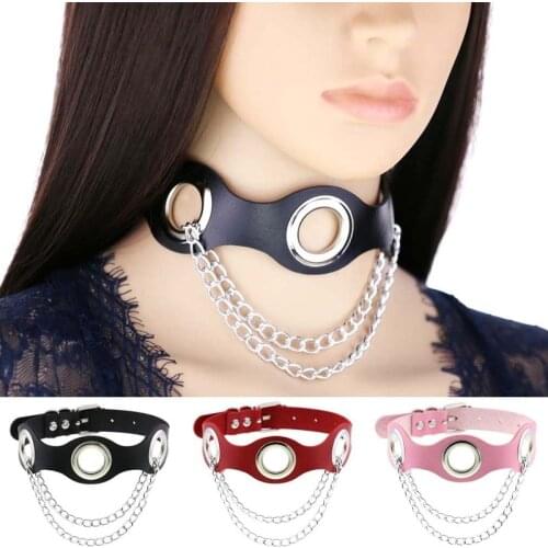Punk Gothic Leather Hollow Round Necklace For Women 2021 Harajuku Metal Chains Neck Anime Jewelry Chocker Collar Necklace