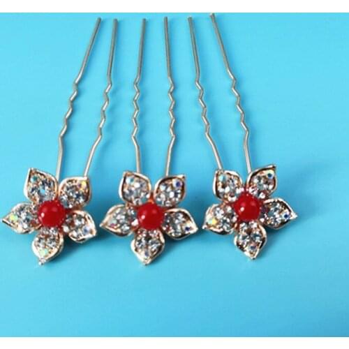 12 Pcs Gold Flower White Crystal Pearl Bridal Wedding Prom Hair Pins Hair Clip