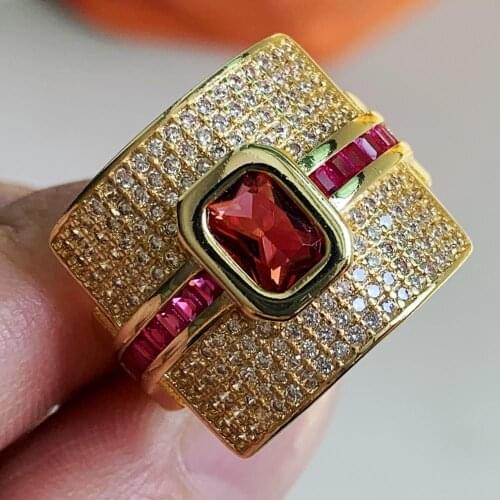 2019 New Arrival Hot Vintage Jewelry 925 Sterling Silver&Gold Fill Cushion Cut Red 5A Cubic Zirconia Pave CZ Wedding Band Ring