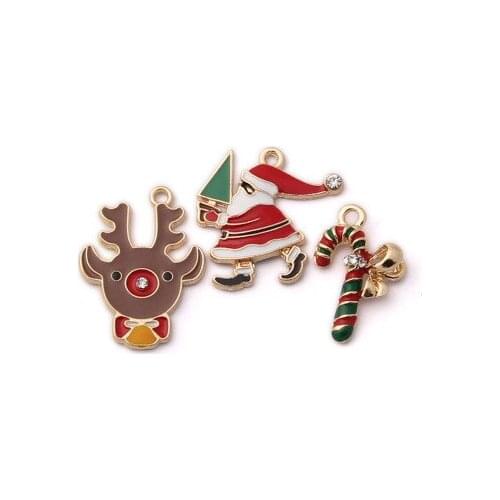 22-27MM 30Pcs Mix Christmas KC Gold Color Alloy Pendants Jewelry Charms