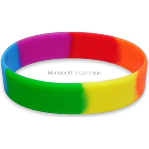 300pcs Rainbow pride wristband silicone bracelets red orange yellow green blue purple segmented free shipping by DHL express
