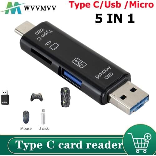 Type C & Micro USB 5 In 1 OTG Card Reader Flash Drive High-speed USB2.0 Universal OTG TF/SD Card for Android phone Computer