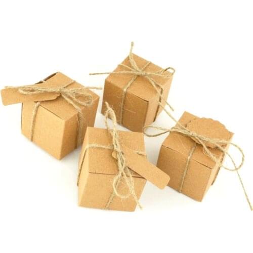 50pcs Square DIY Kraft Box Paper Bag Wedding Box Candy Box For Wedding Decoration With Name Card Gift Box Wedding Favors
