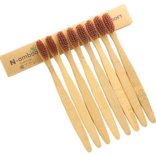 8 Pack Brown Bamboo Toothbrush Wood toothbrush Novelty Bamboo soft-bristle Adult Toothbrush Wooden Handle