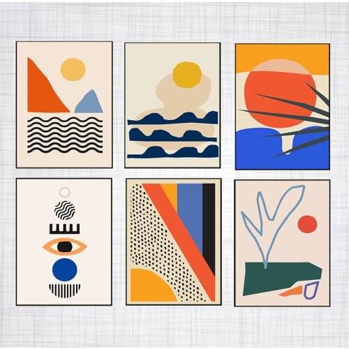 Abstract Sunrise Scene Colorful Canvas Painting Geometric Wall Art Prints Poster Picture Gallery Living Room Interior Home Decor